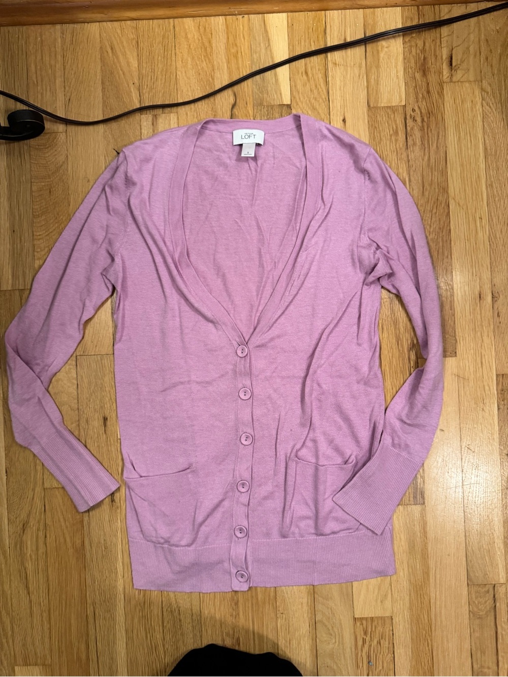 LOFT Light Pink Lightweight V-Neck Button Cardigan